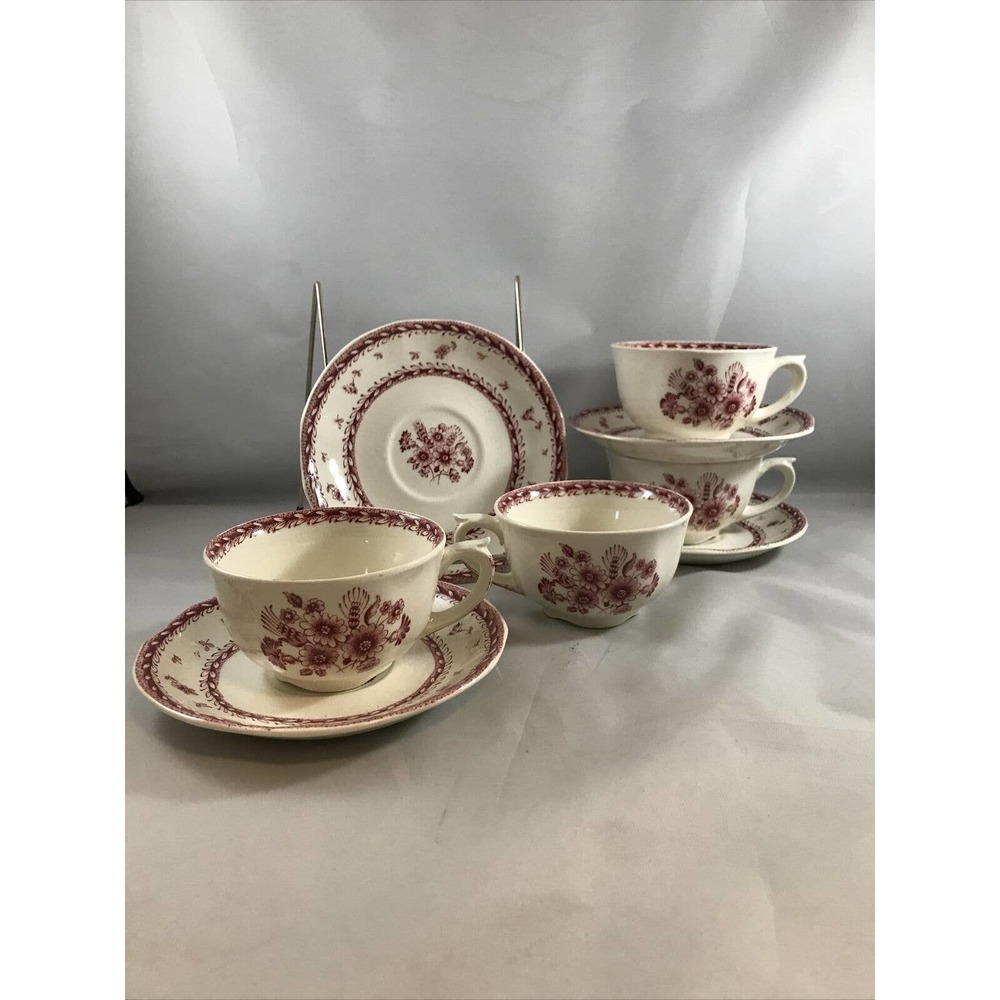 Set of 4 Arabia (made in Finland) Cups and Saucers Pink Floral